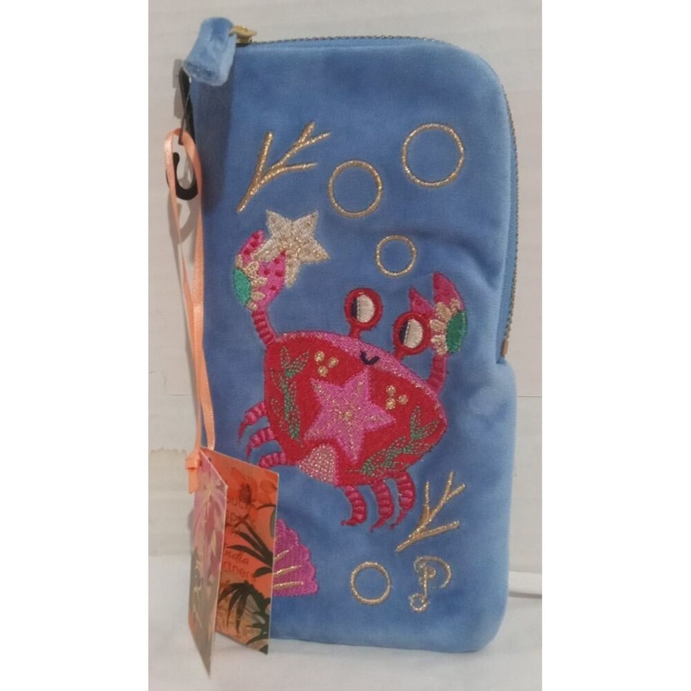 Powder Seafaring Crab Velvet Sunglasses Pouch Cornflower Blue Zip Around